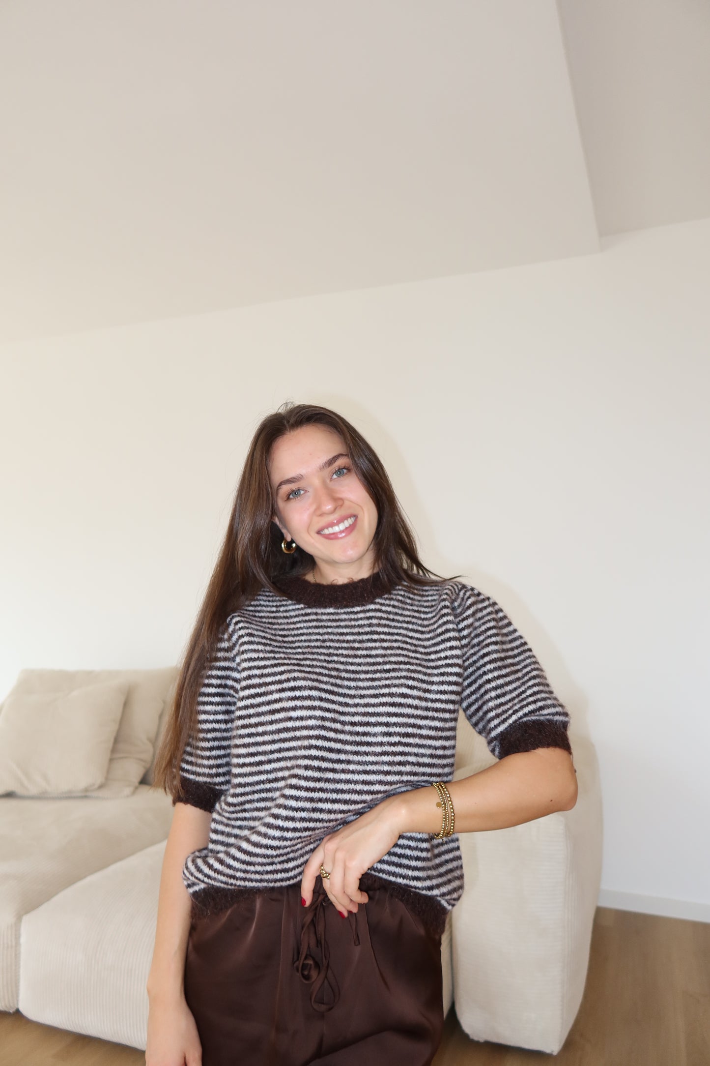 Kurzarm Pullover Stripe brown