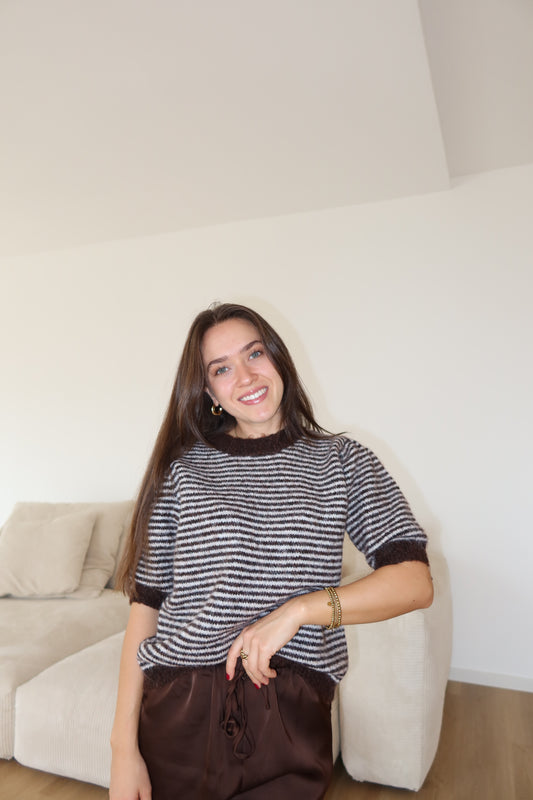 Kurzarm Pullover Stripe brown