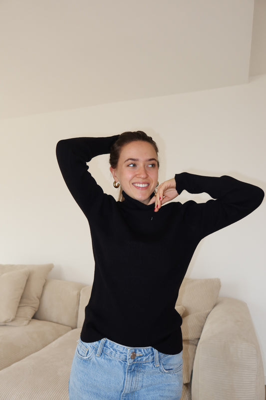 Ripp-Strick-Oberteil Brown Rollkragen