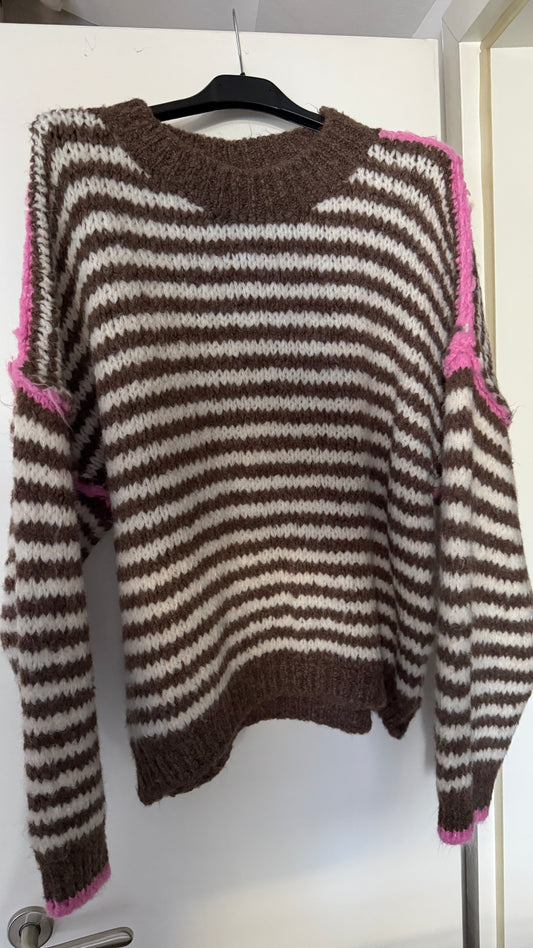 Pullover cozy Stripe two colors -Taupe