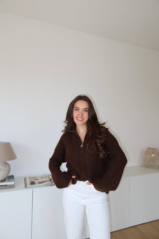 Zip Cardigan - Brwon