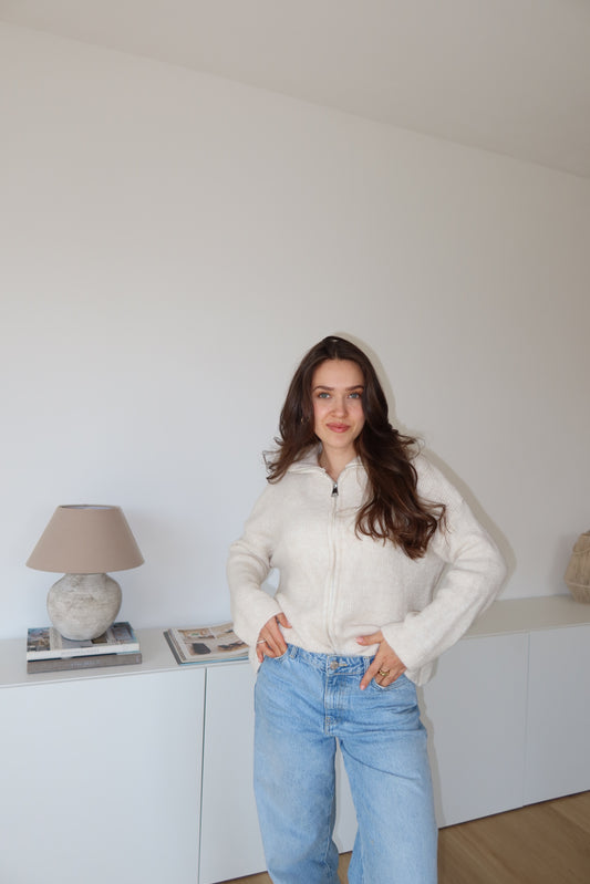 Zip Cardigan - Beige