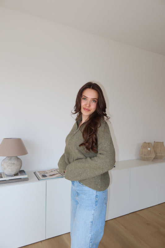 Zip Cardigan - Khaki