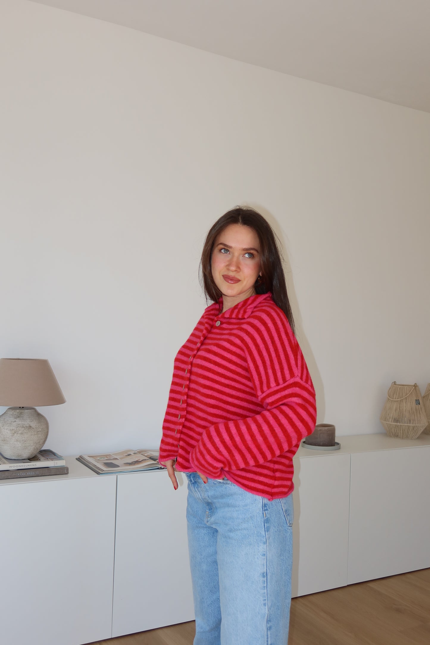 Stripe Cardigan Bottons• Pink