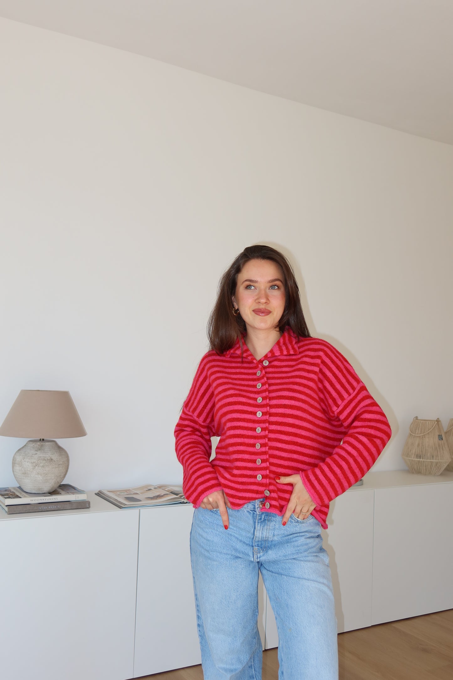 Stripe Cardigan Bottons• Pink