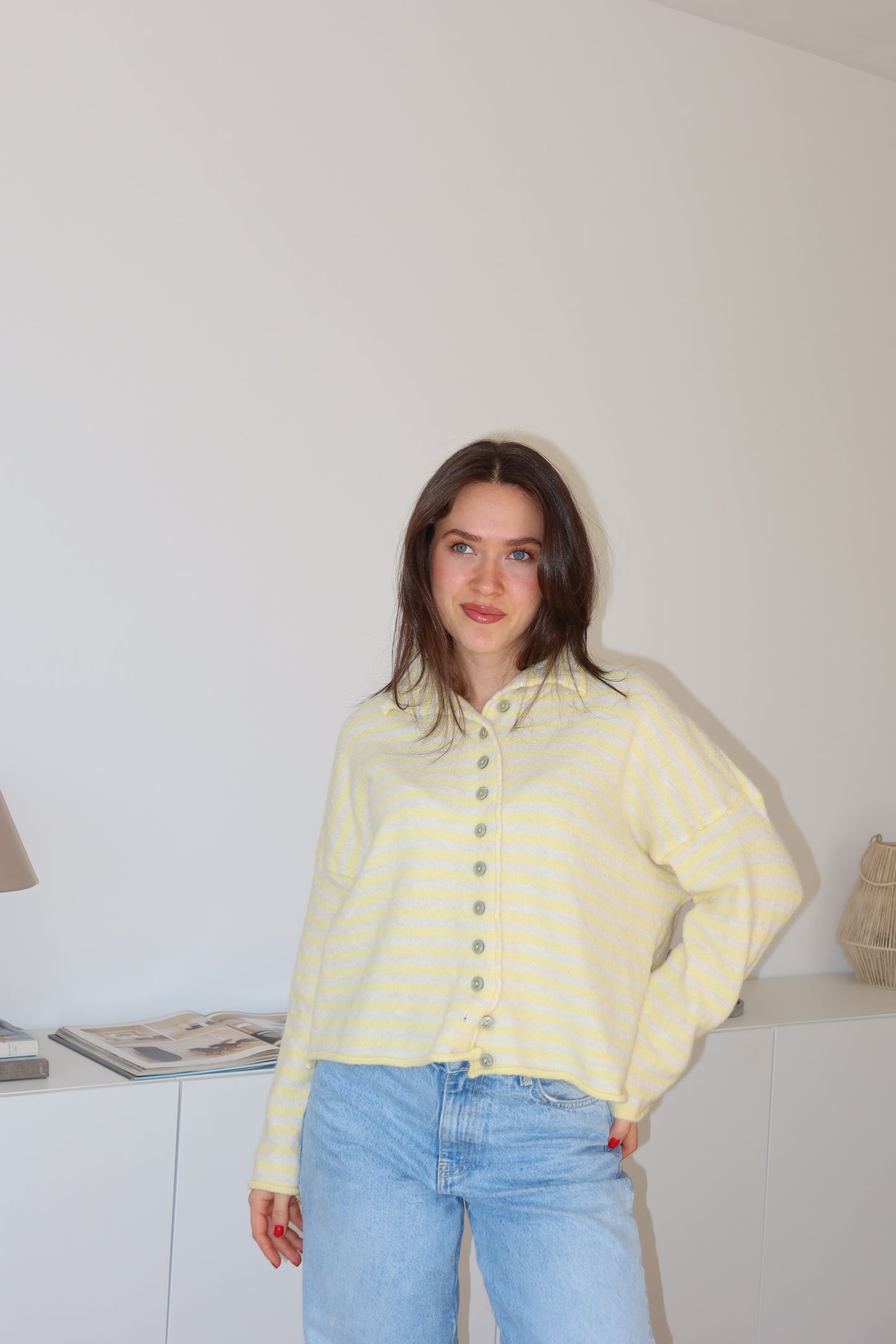 Stripe Cardigan Bottons• yellow