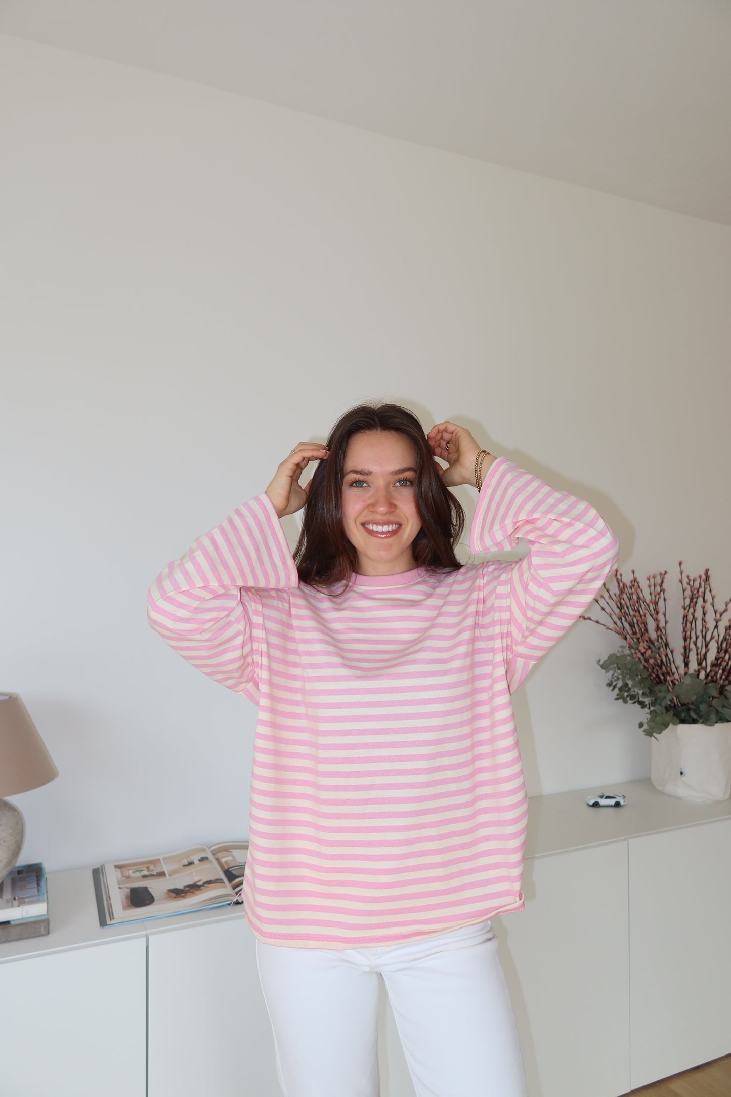 oversized striped long sleeve • Blossom/White