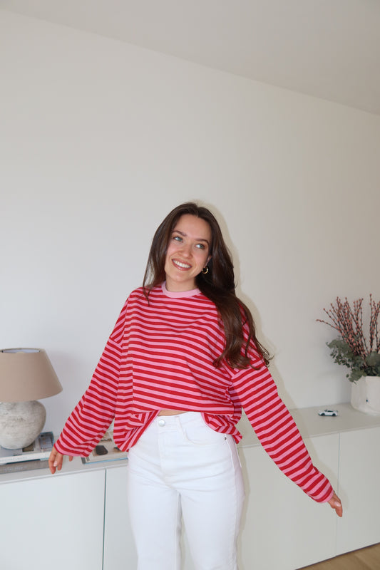 oversized striped long sleeve • Pink/Red