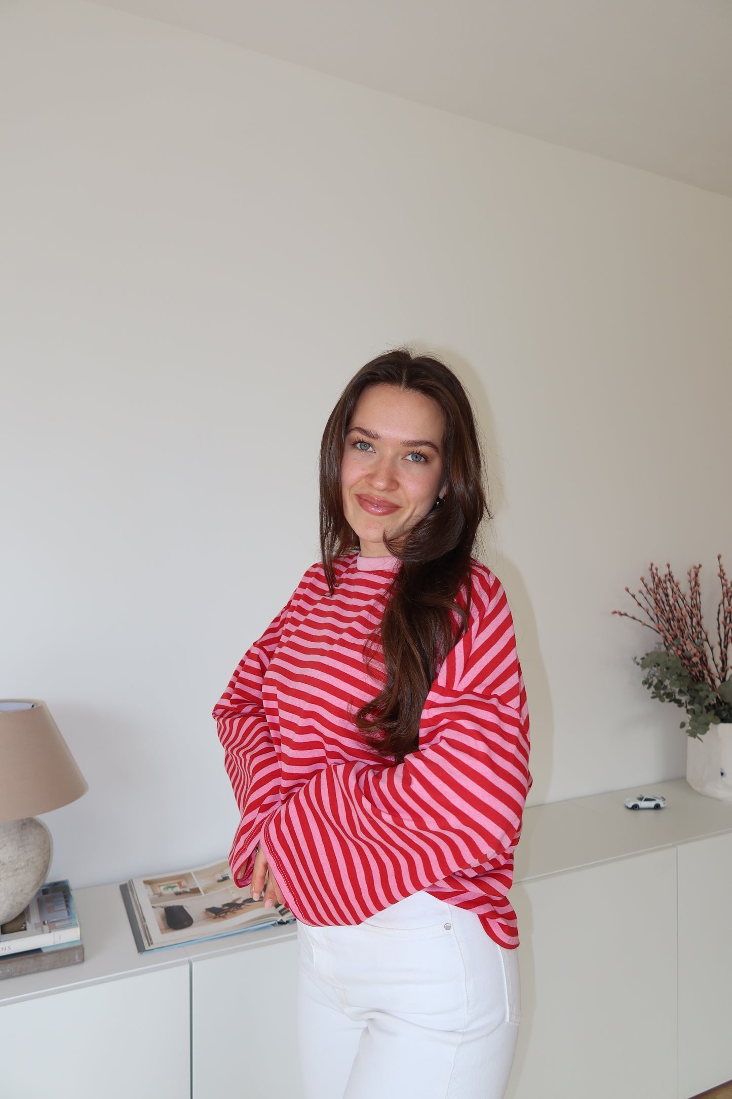 oversized striped long sleeve • Pink/Red