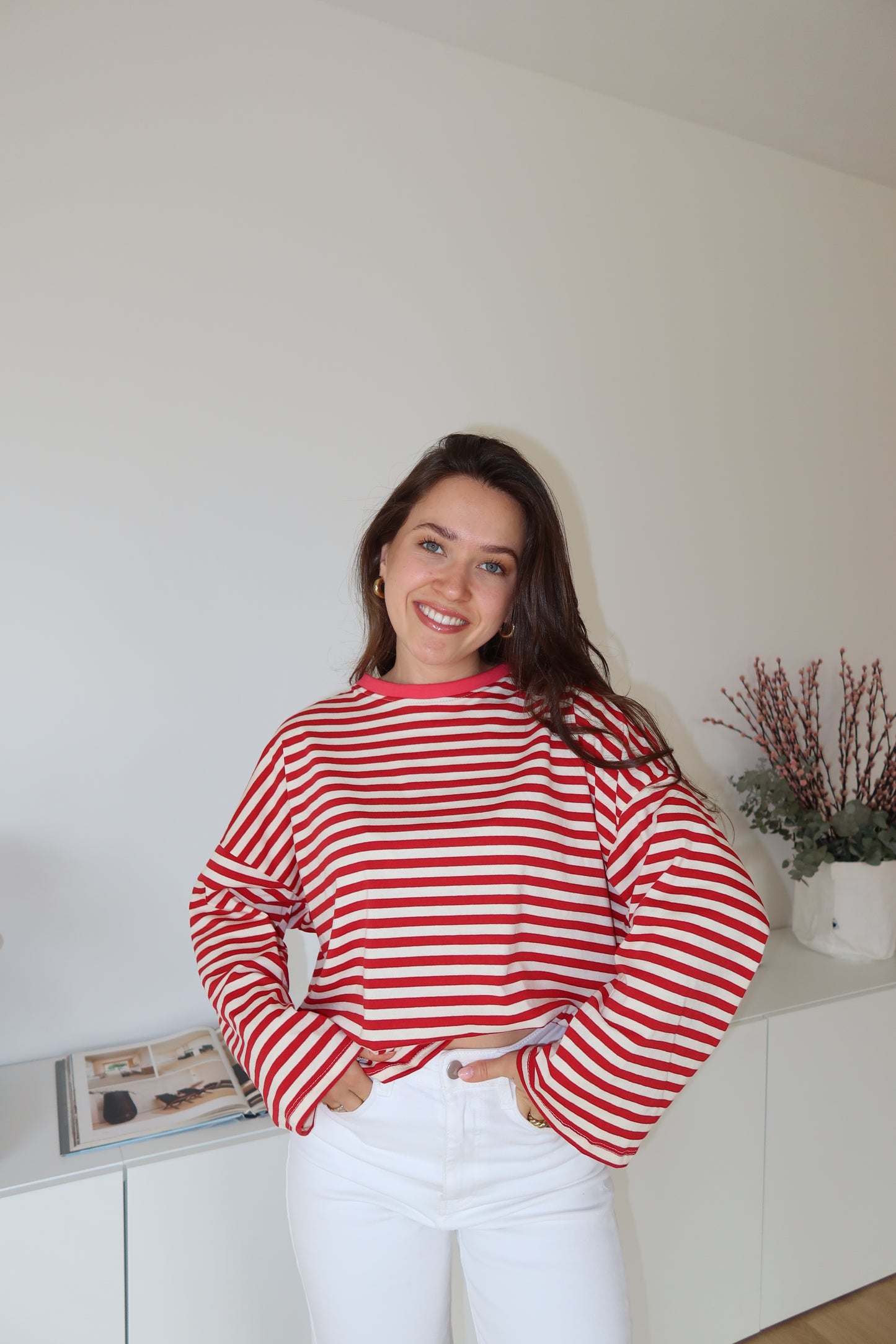 oversized striped long sleeve • Red