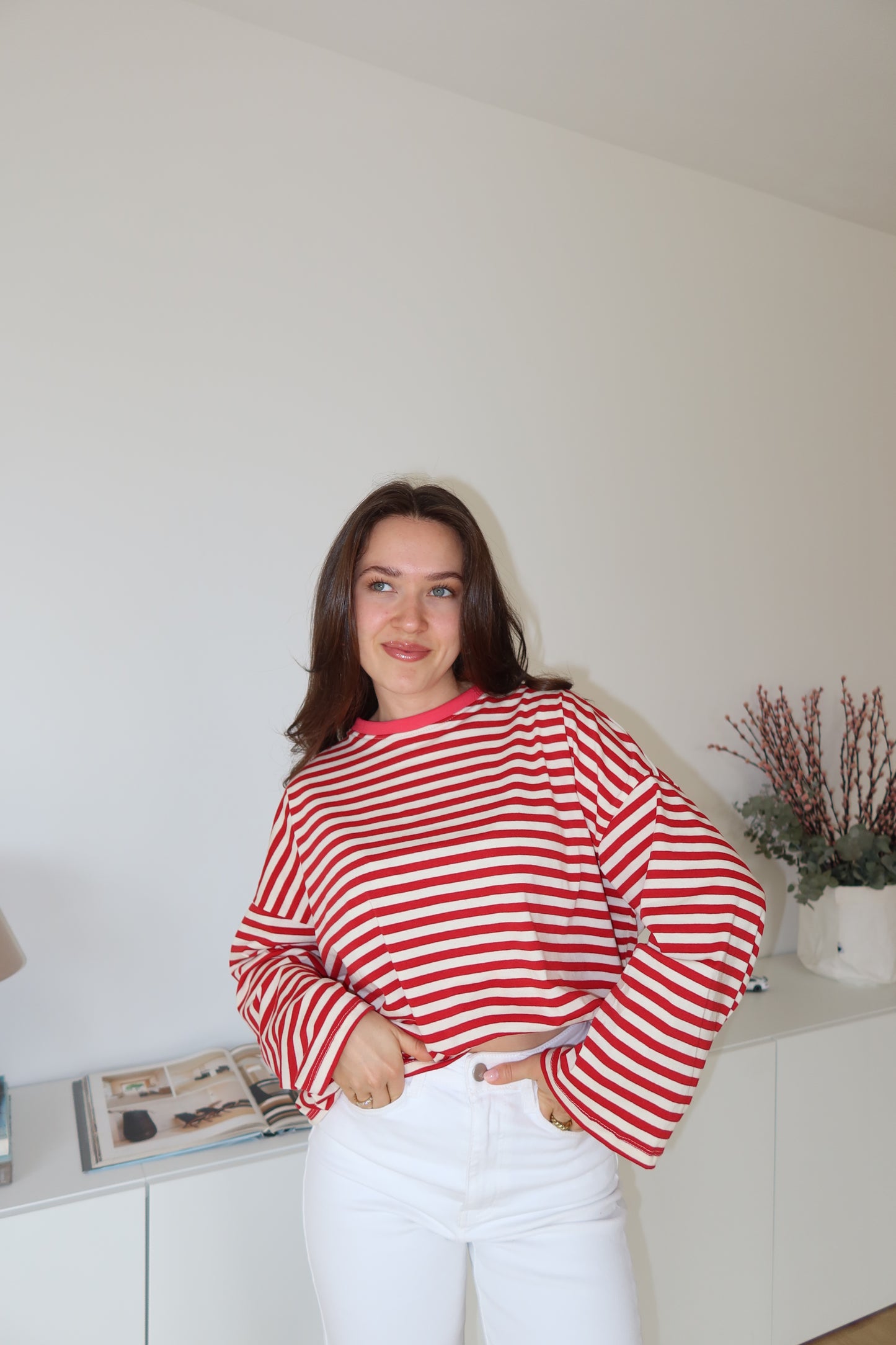 oversized striped long sleeve • Red