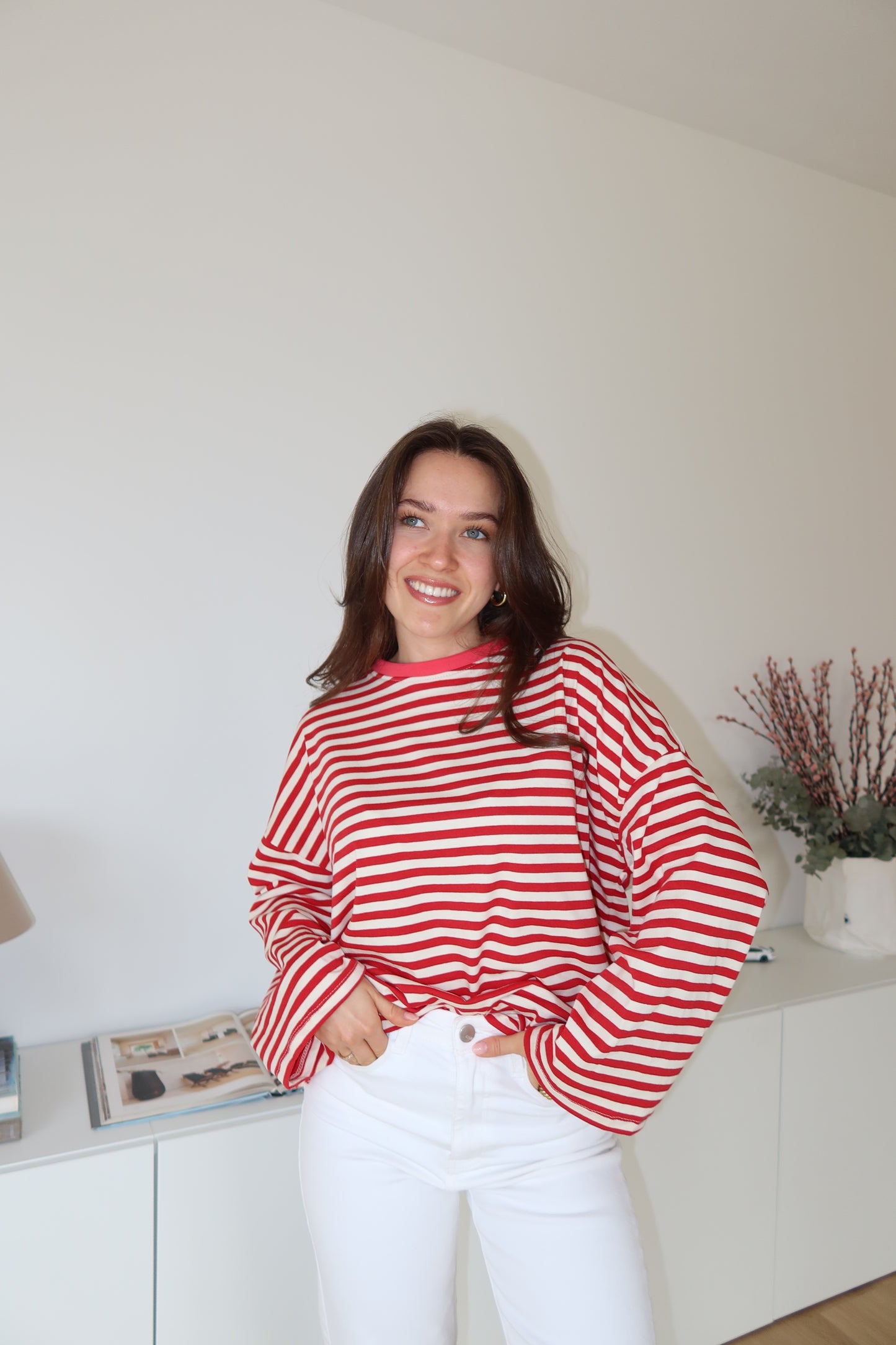 oversized striped long sleeve • Red