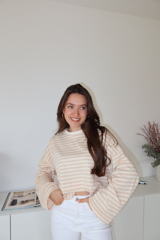 oversized striped long sleeve • Beige