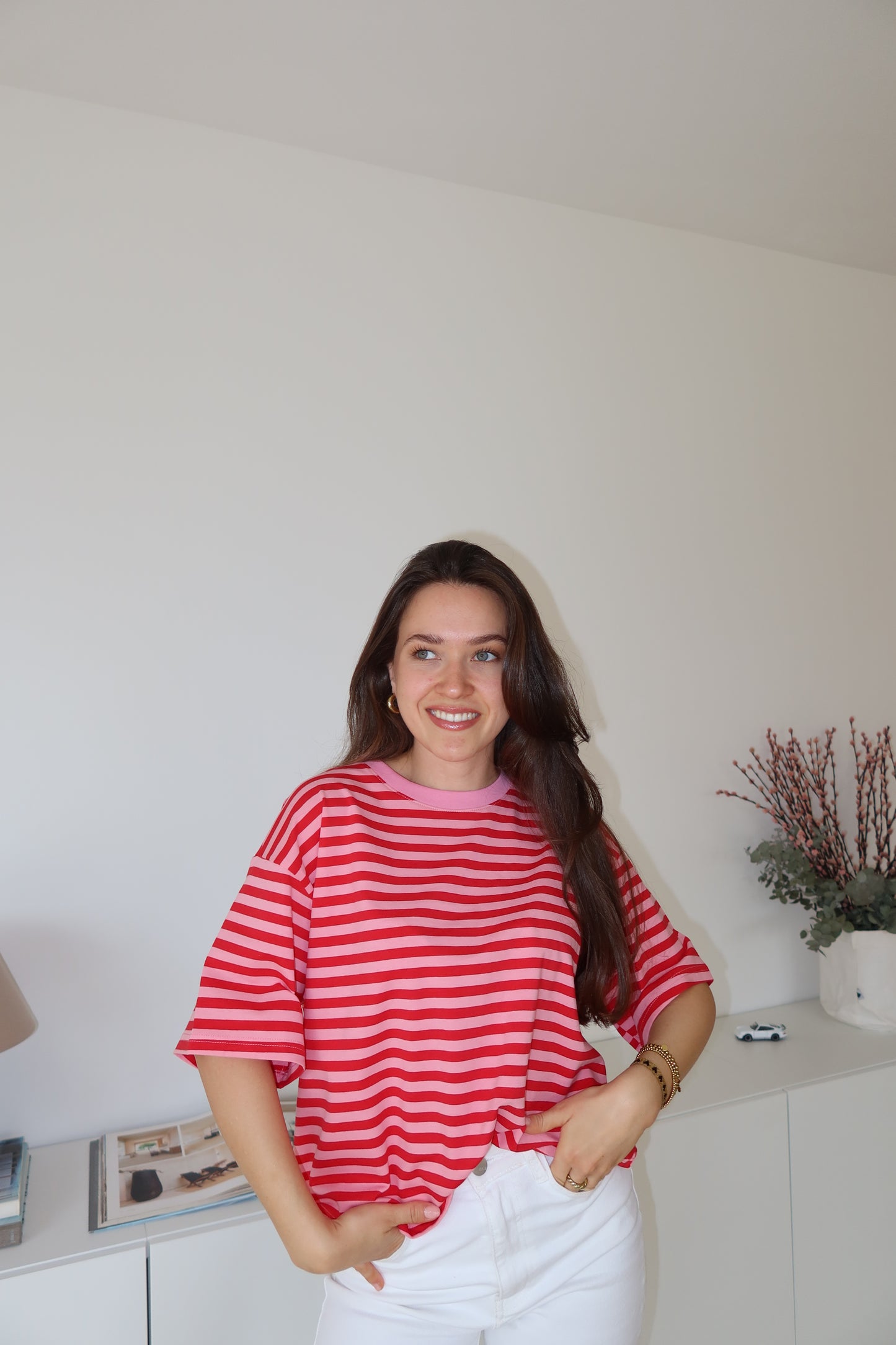 striped oversized t-shirt • Pink/Red