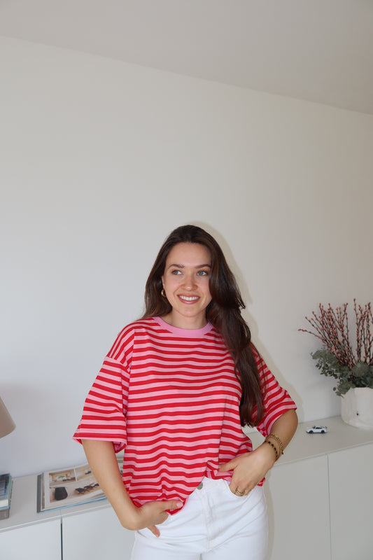 striped oversized t-shirt • Pink/Red