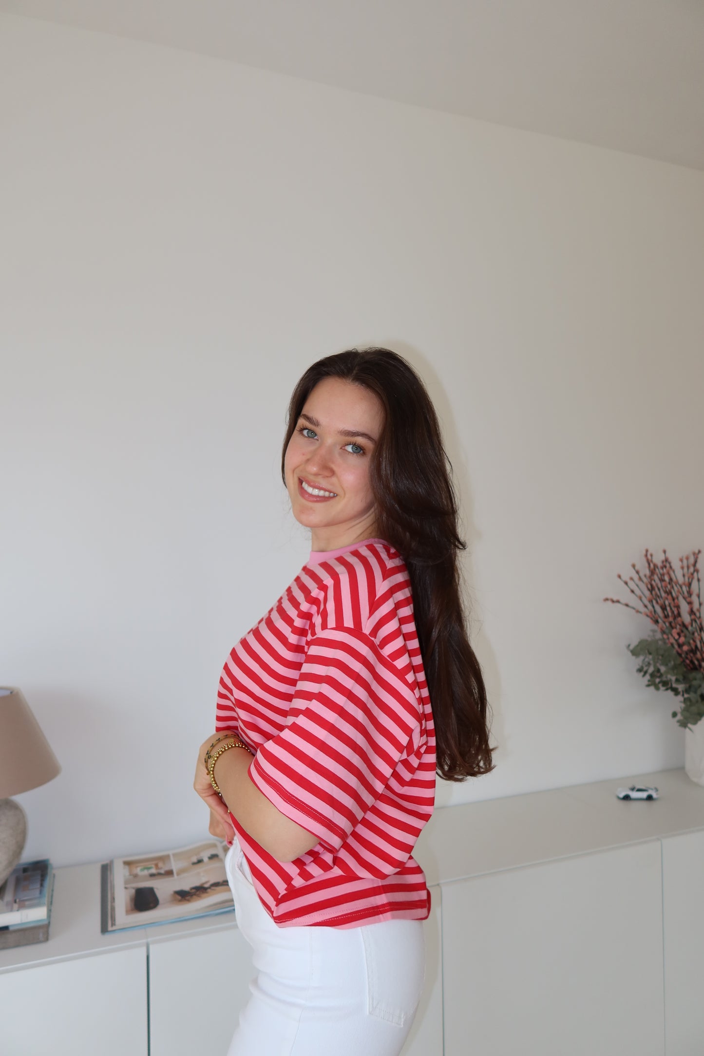 striped oversized t-shirt • Pink/Red