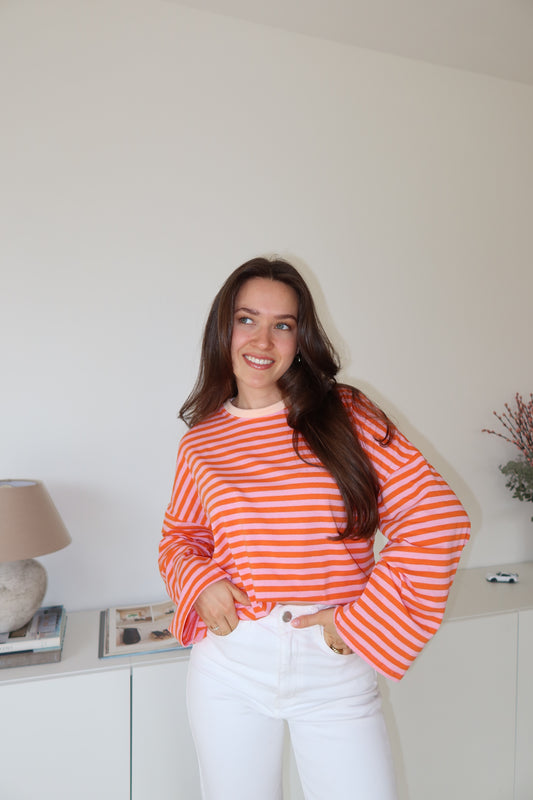 oversized striped long sleeve • Blossom/Orange