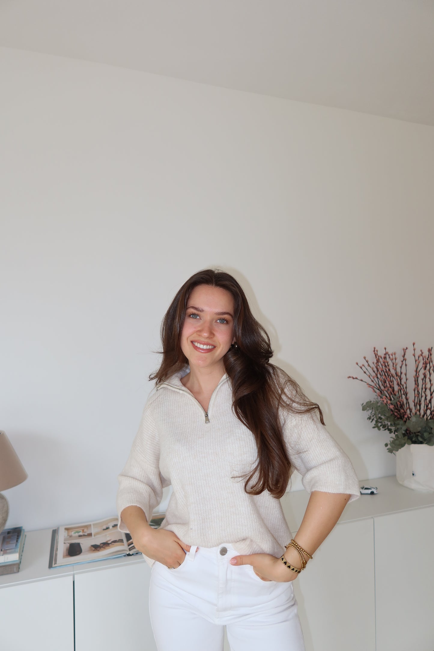 Half-Zip Knit Sweater - Cream