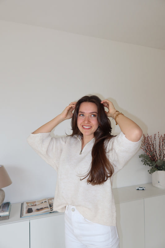 Half-Zip Knit Sweater - Cream