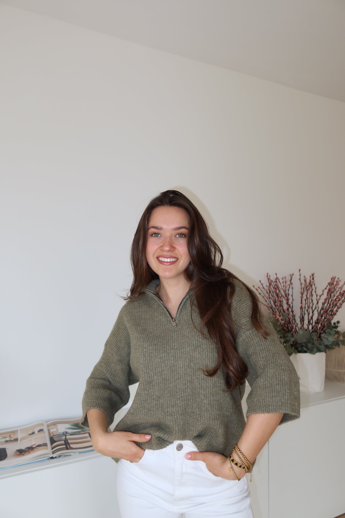 Half-Zip Knit Sweater - Khaki