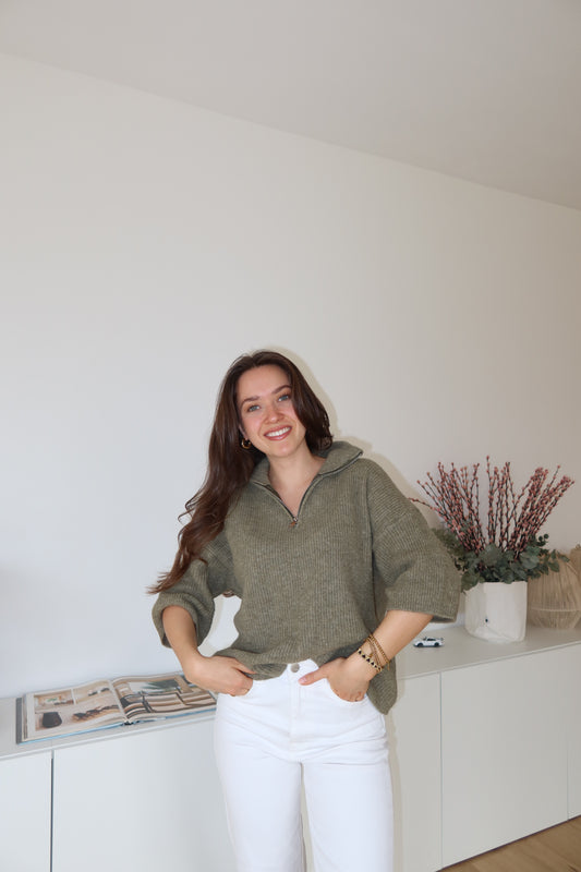 Half-Zip Knit Sweater - Khaki