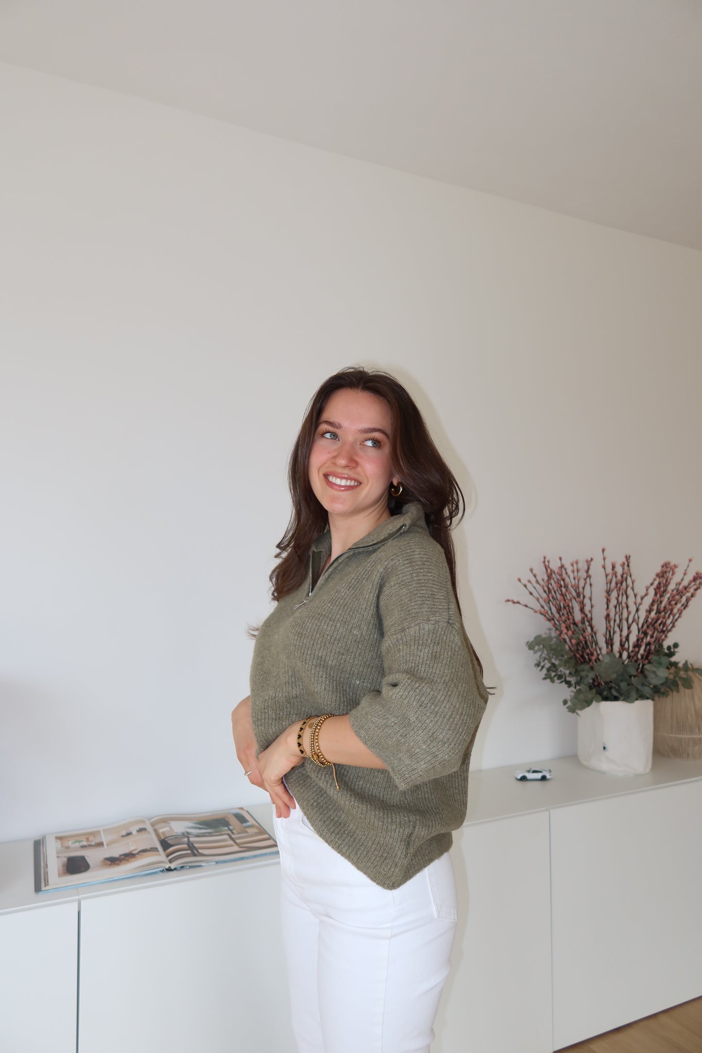 Half-Zip Knit Sweater - Khaki