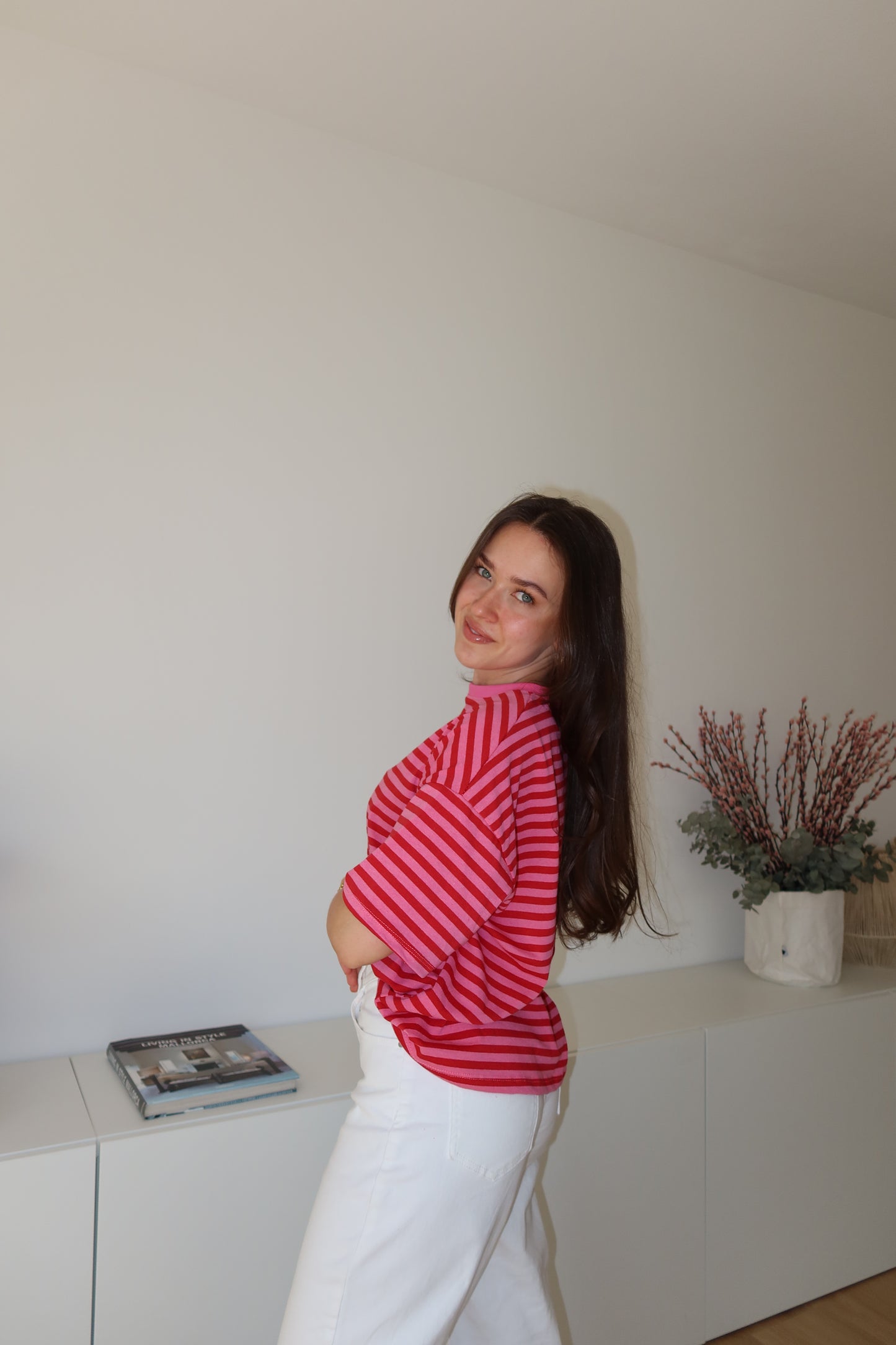 striped oversized t-shirt • Pink/Red