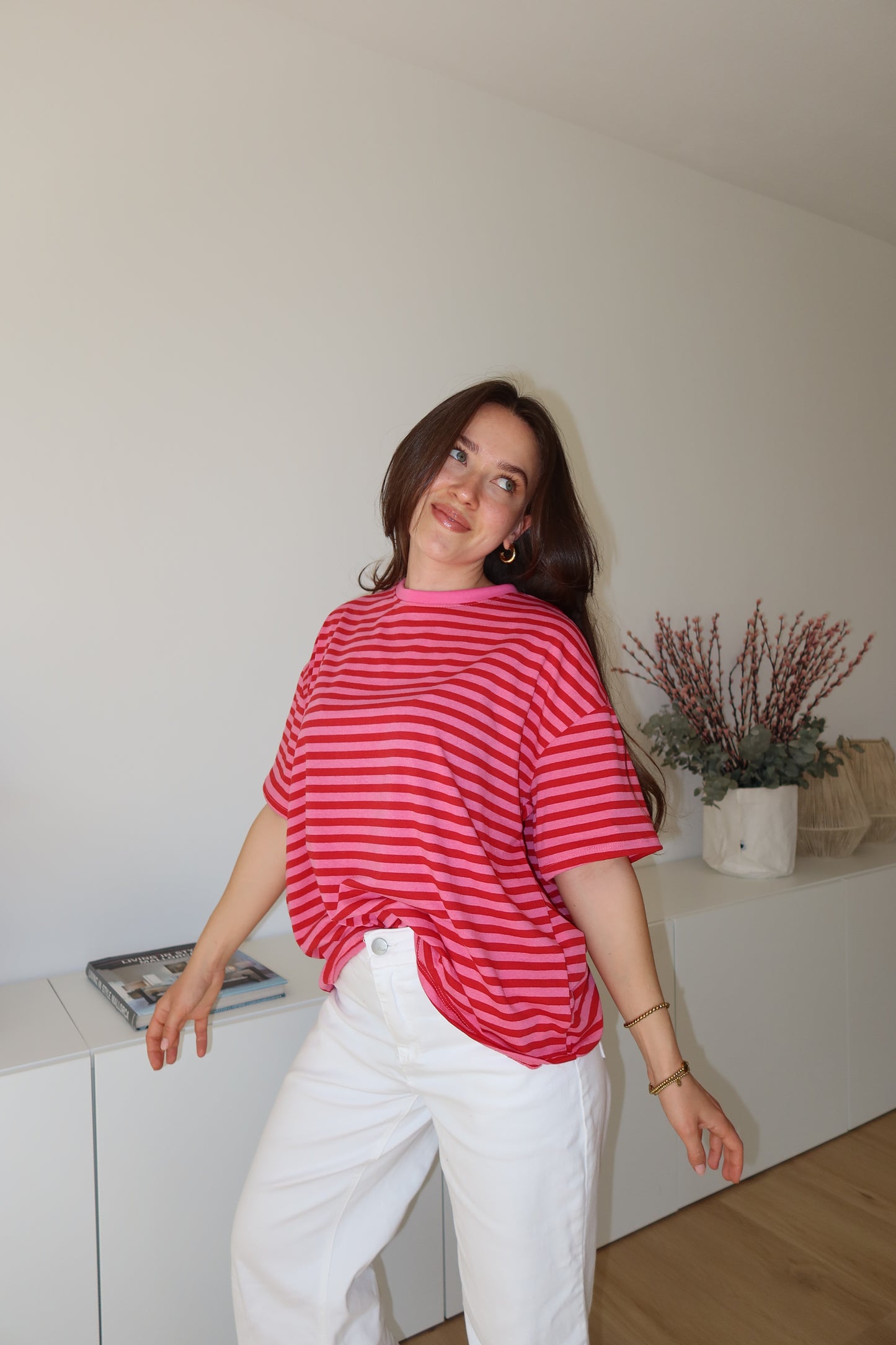 striped oversized t-shirt • Pink/Red