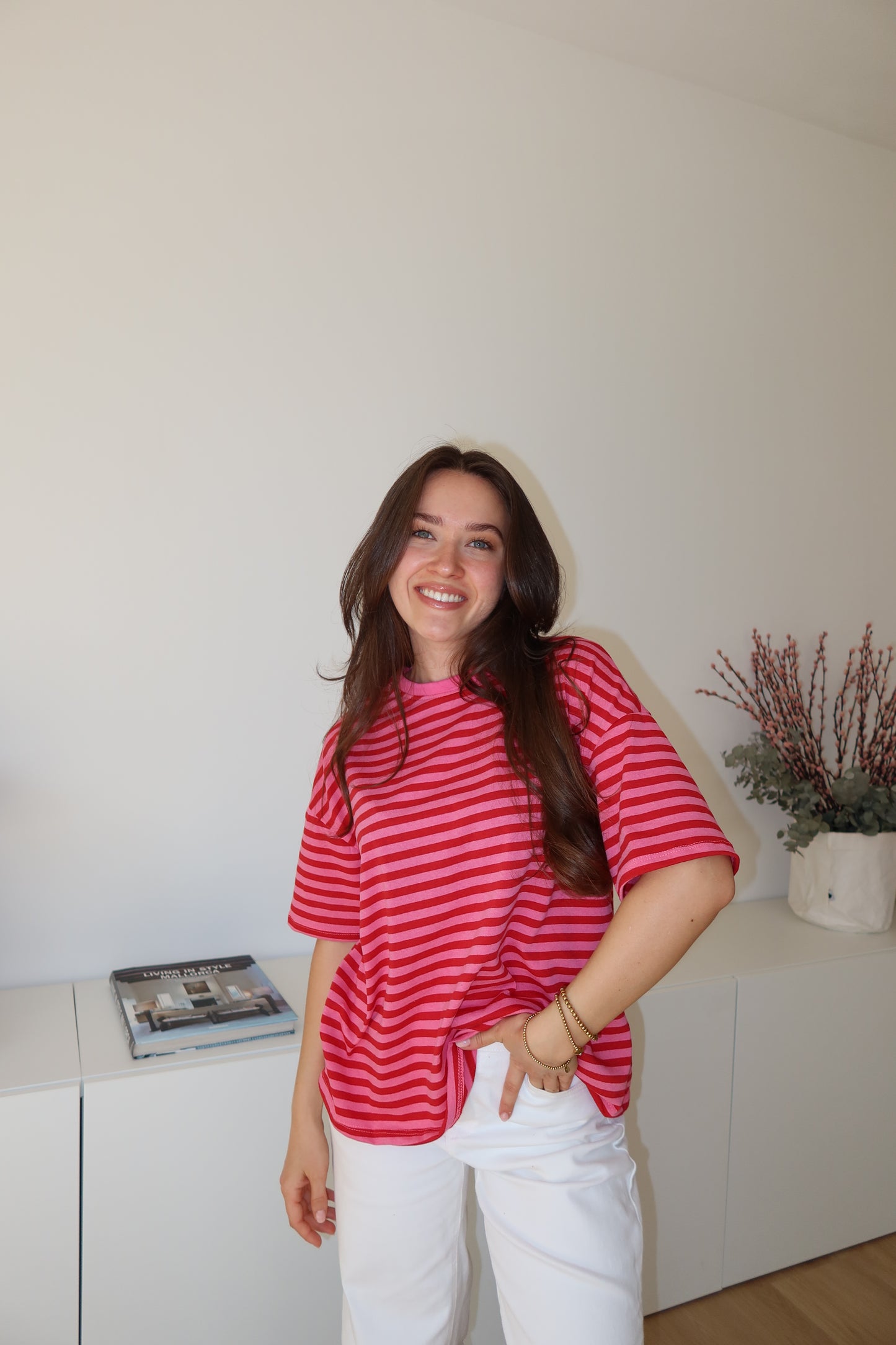 striped oversized t-shirt • Pink/Red