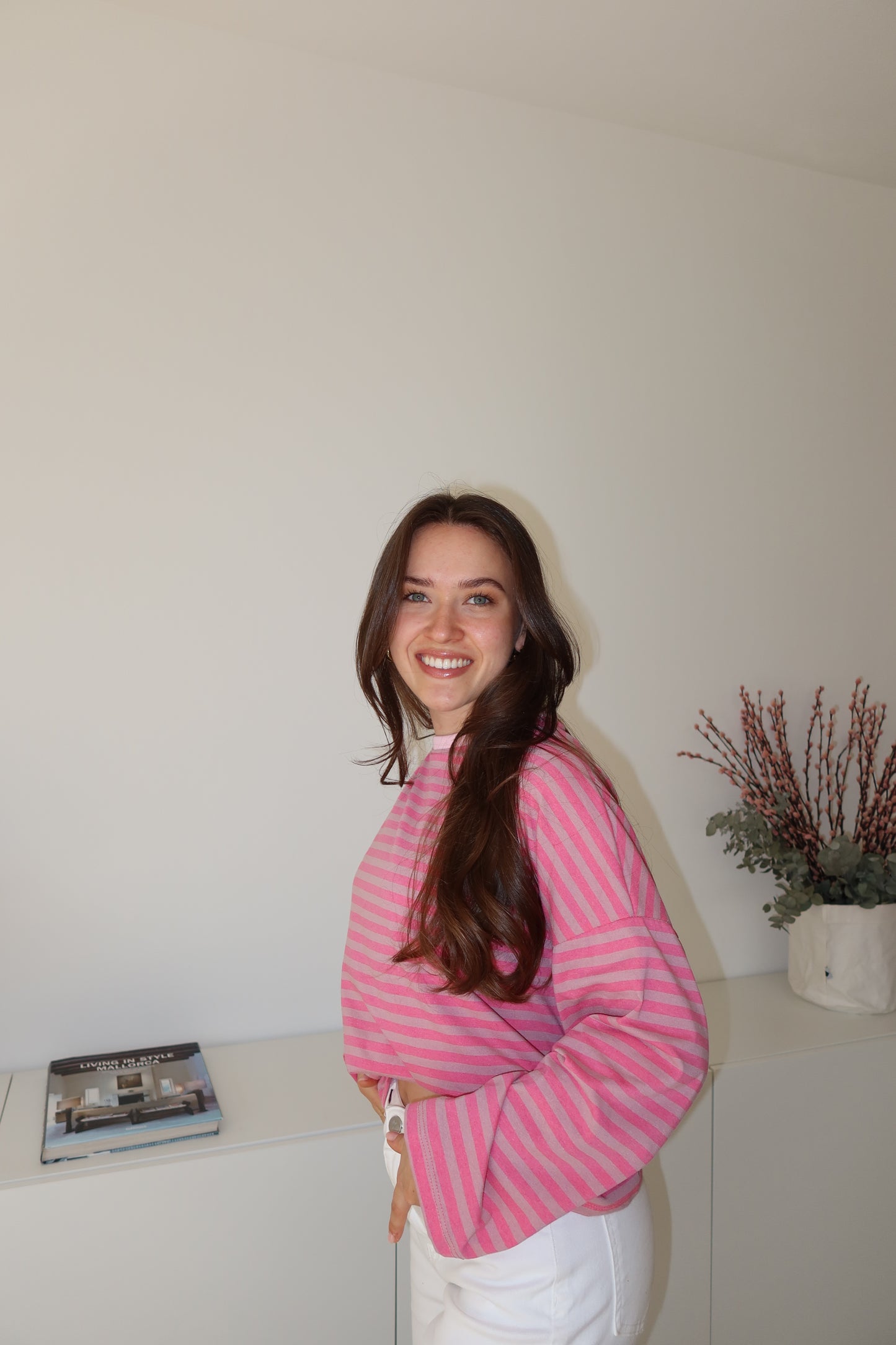 oversized striped long sleeve • Pink/Taupe