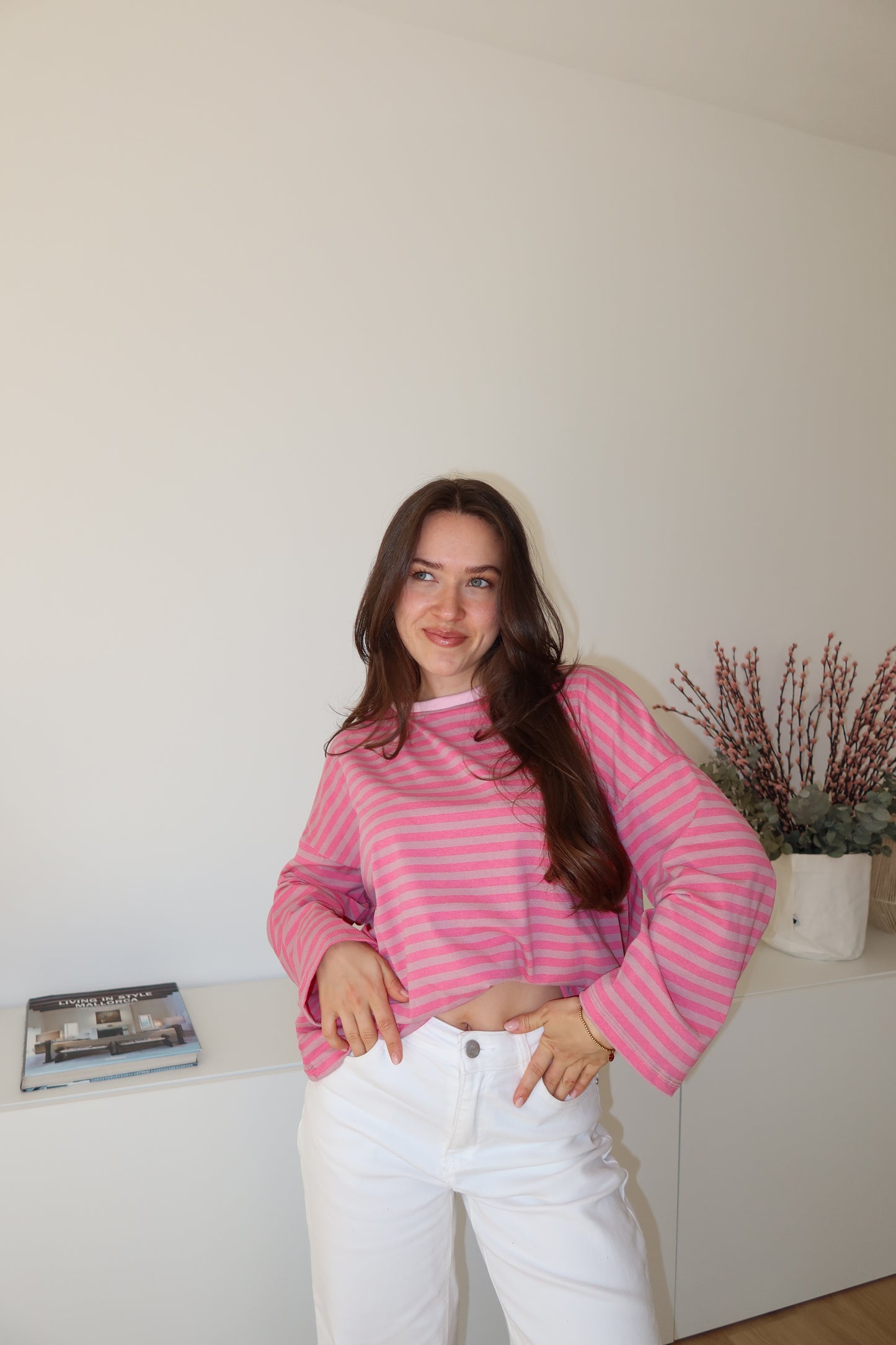 oversized striped long sleeve • Pink/Taupe
