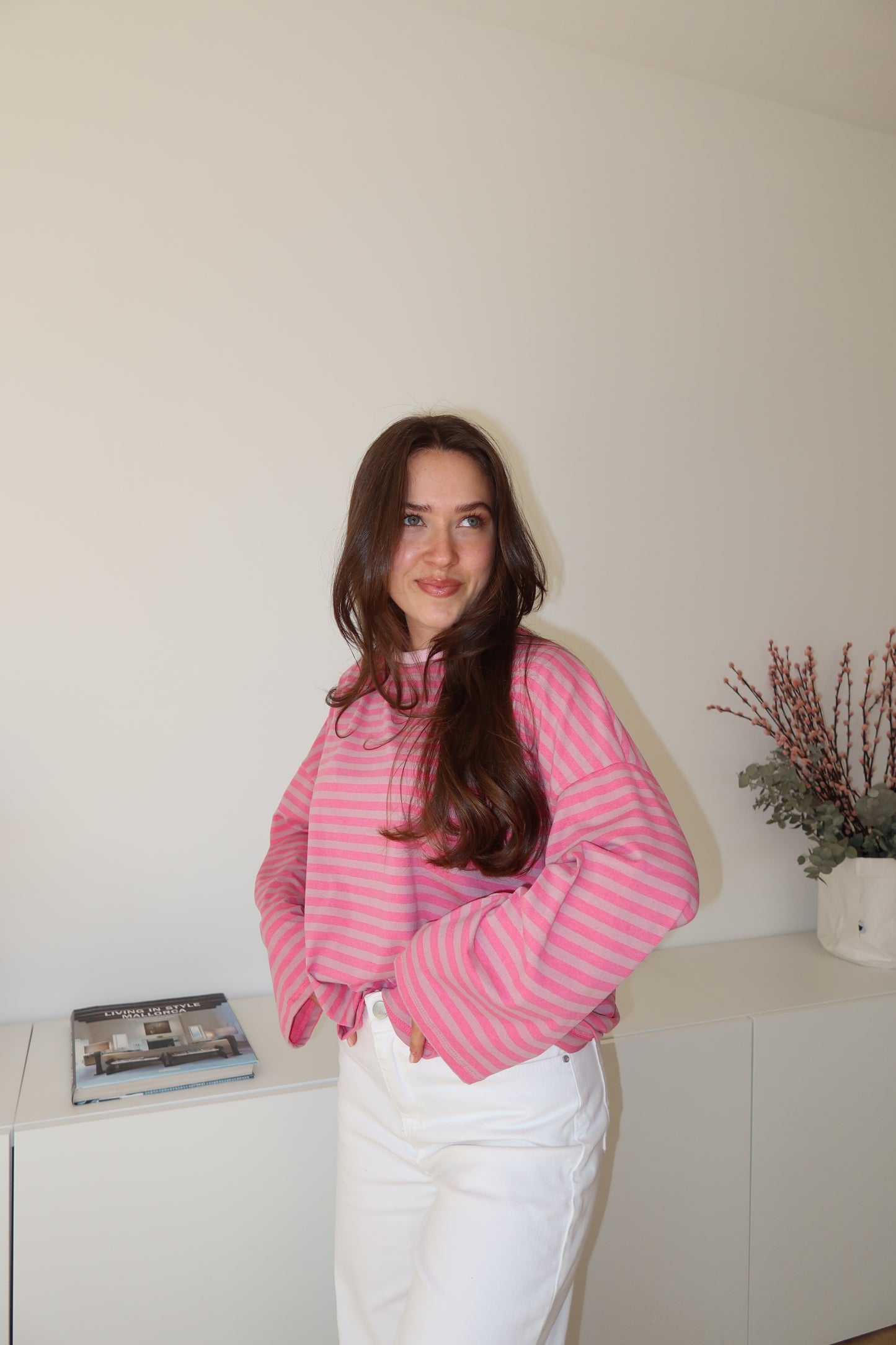 oversized striped long sleeve • Pink/Taupe