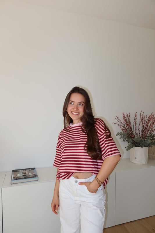 striped oversized t-shirt • Burgundy/Blossom