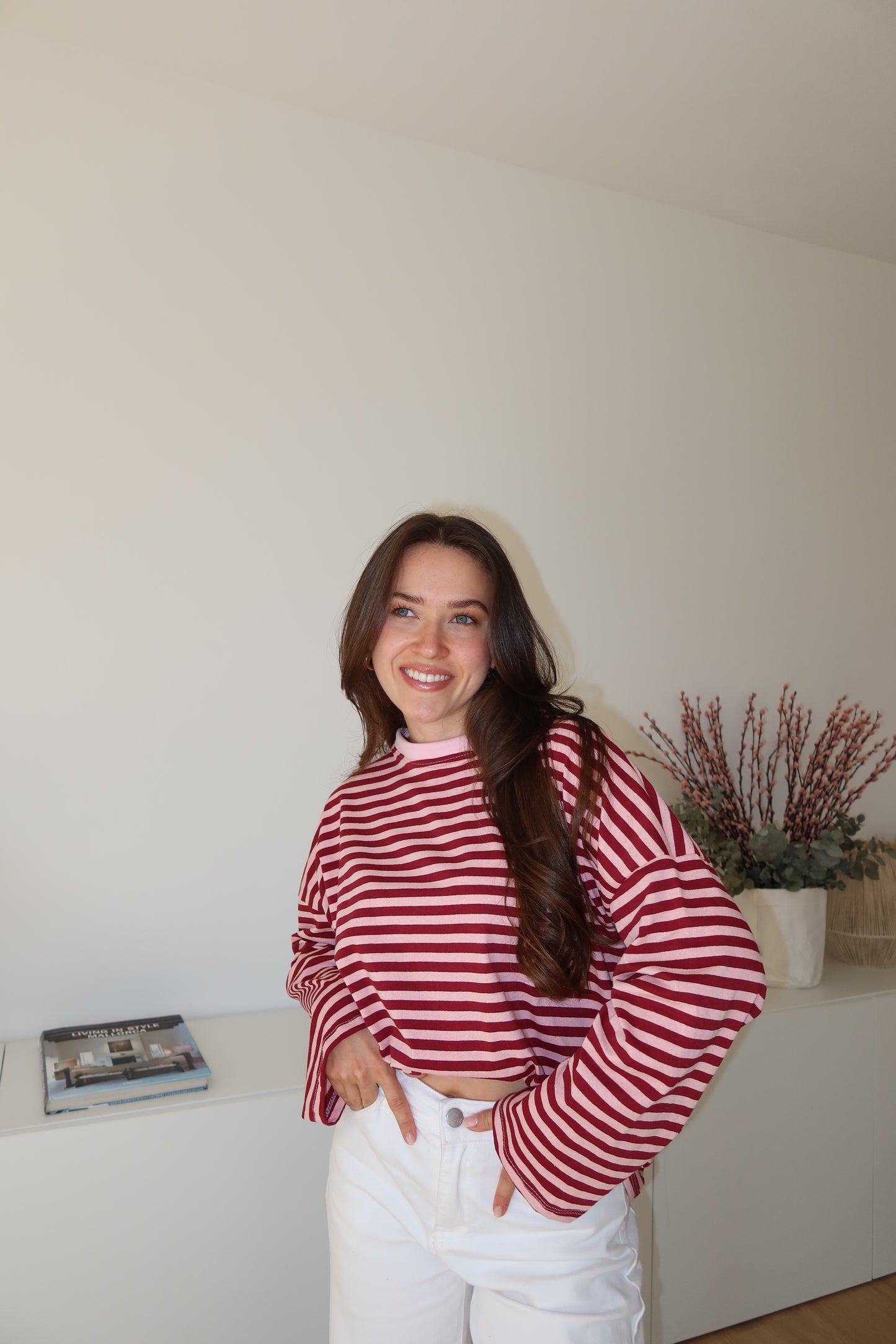 oversized striped long sleeve • Burgundy/Blossom