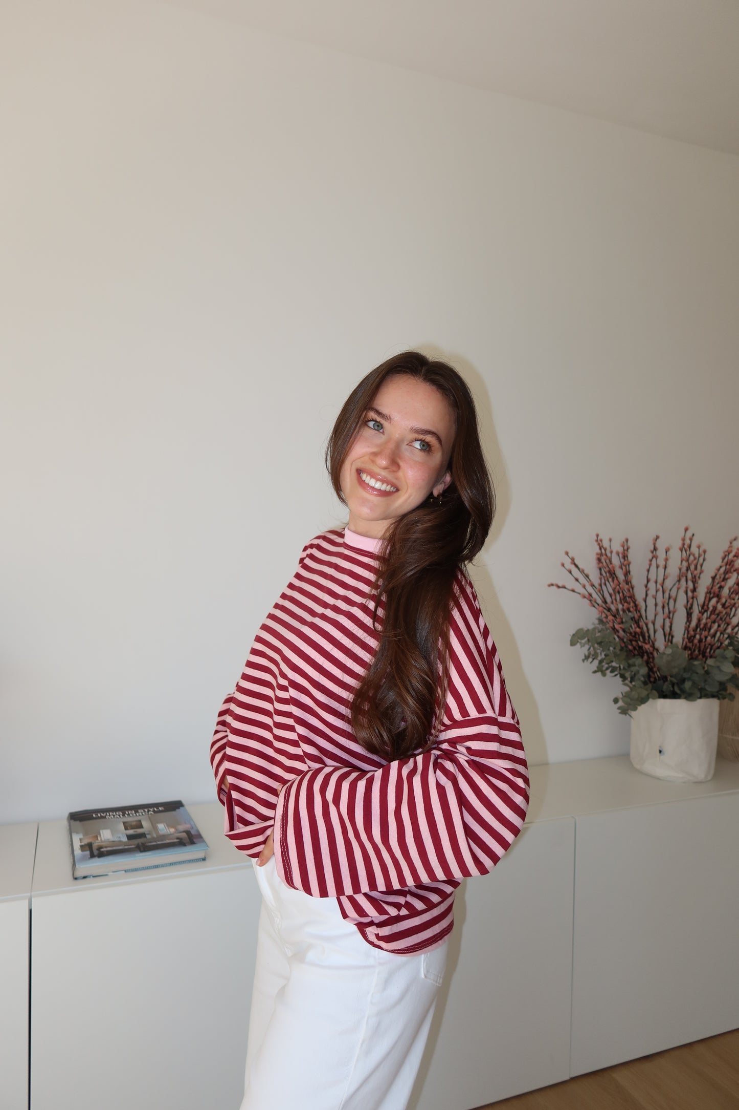 oversized striped long sleeve • Burgundy/Blossom