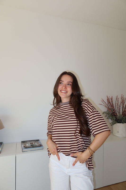 striped oversized t-shirt • Brown/white
