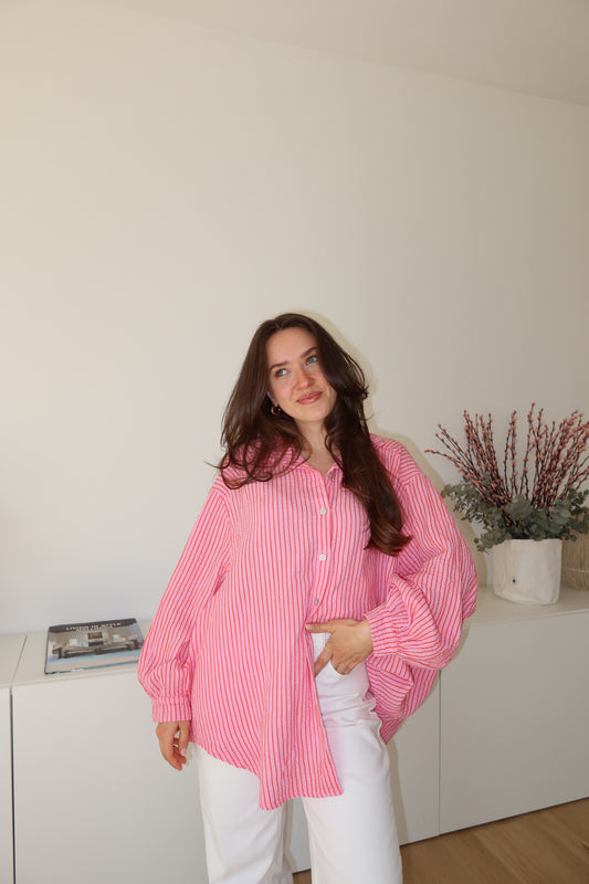 Musselin Bluse Stripe- Pink