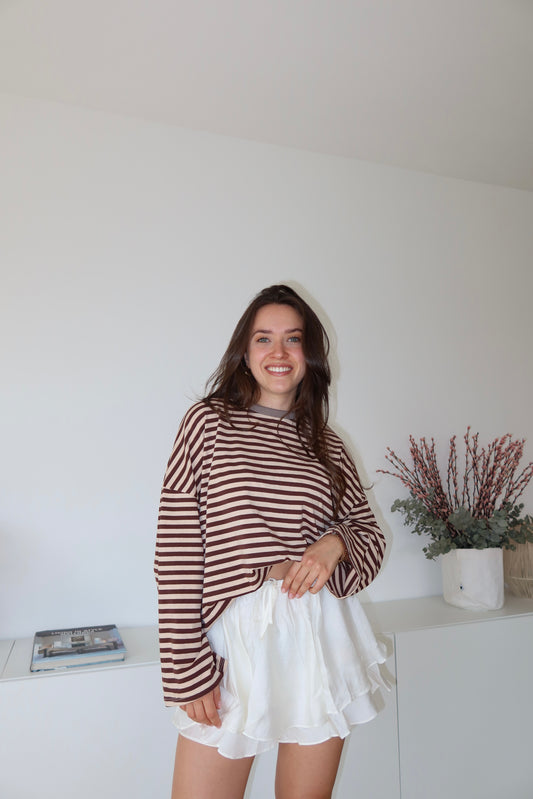oversized striped long sleeve • Brown