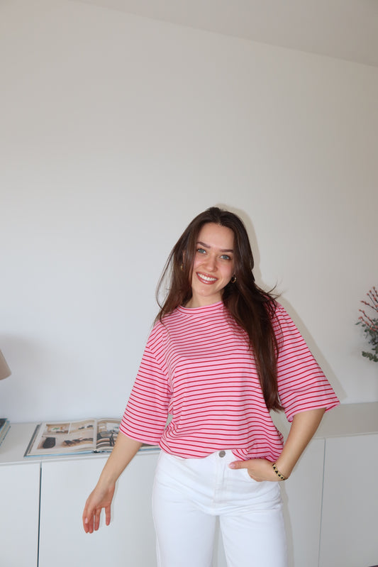striped oversized t-shirt • Rosa