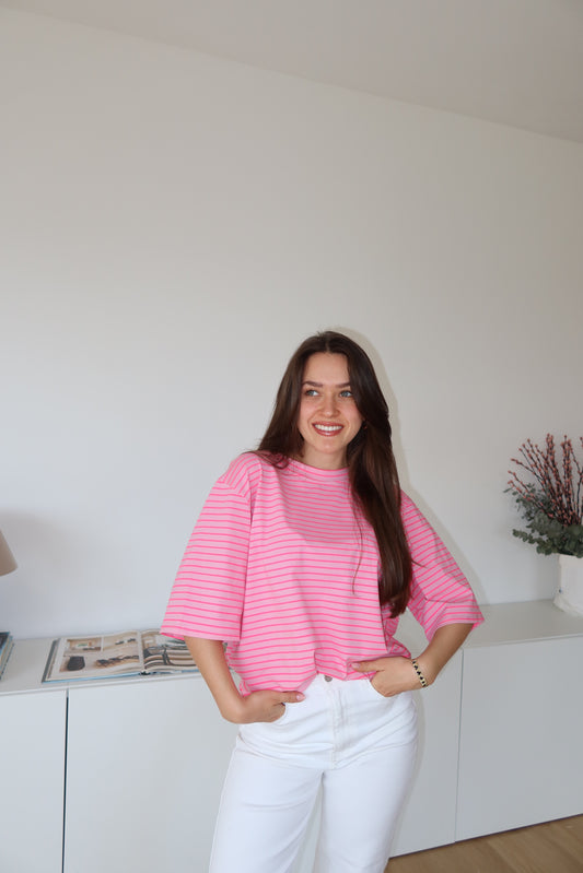 striped oversized t-shirt • Pink