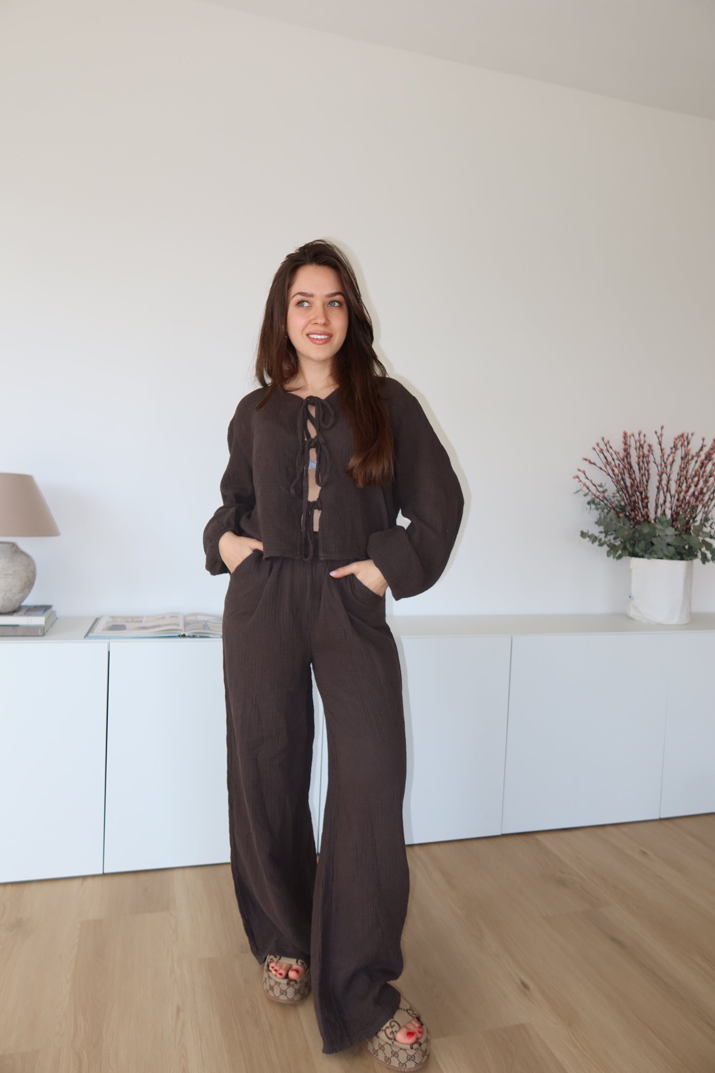 Musselin Bluse - Braun