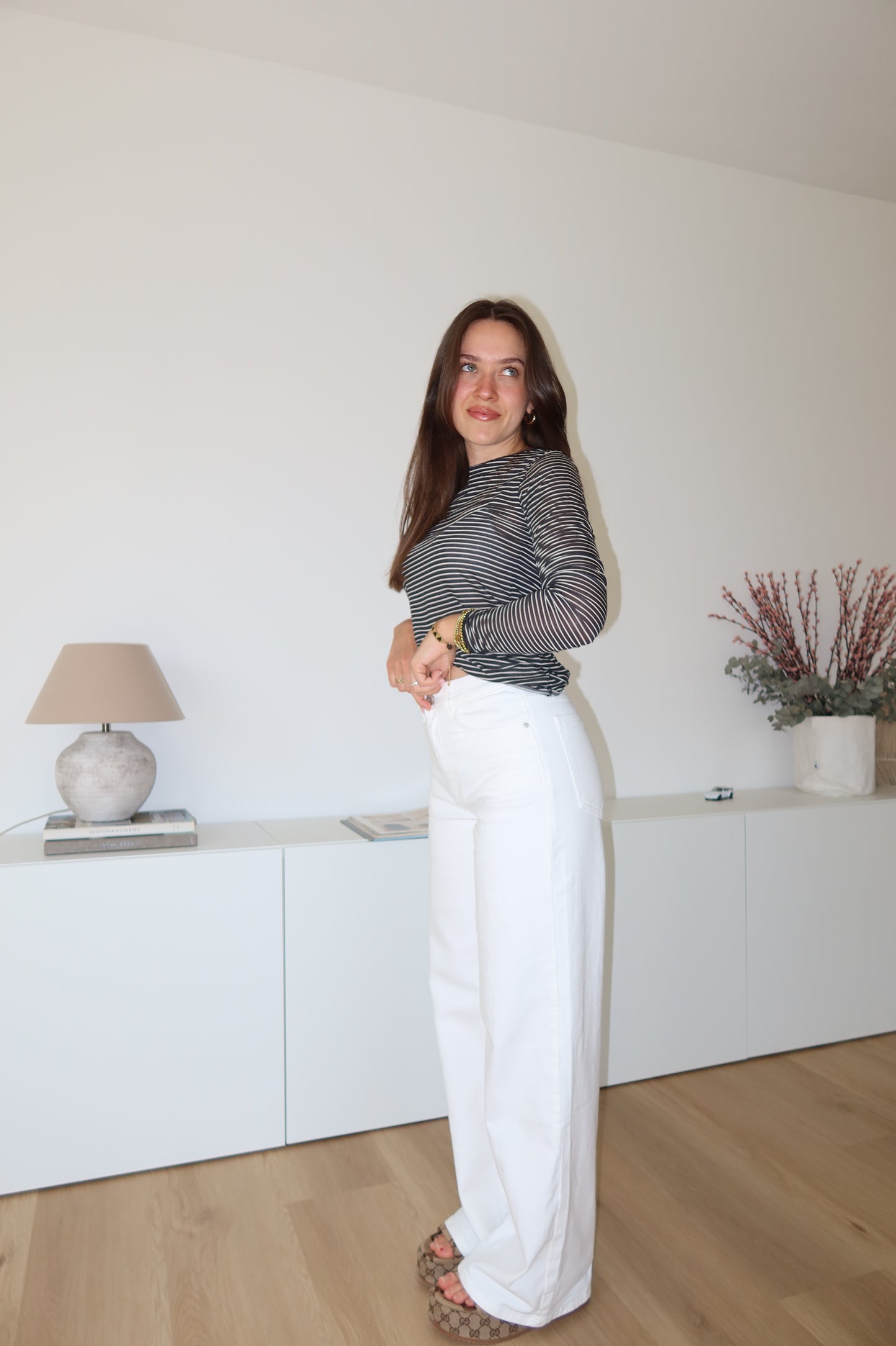 wide leg streth jeans - White