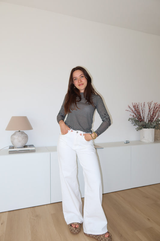 wide leg streth jeans - White