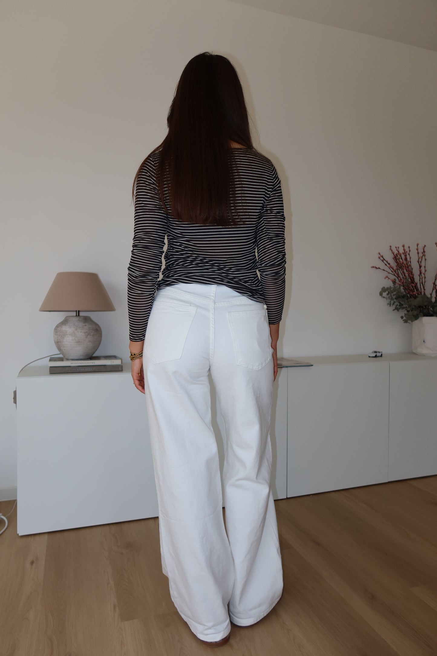 wide leg streth jeans - White