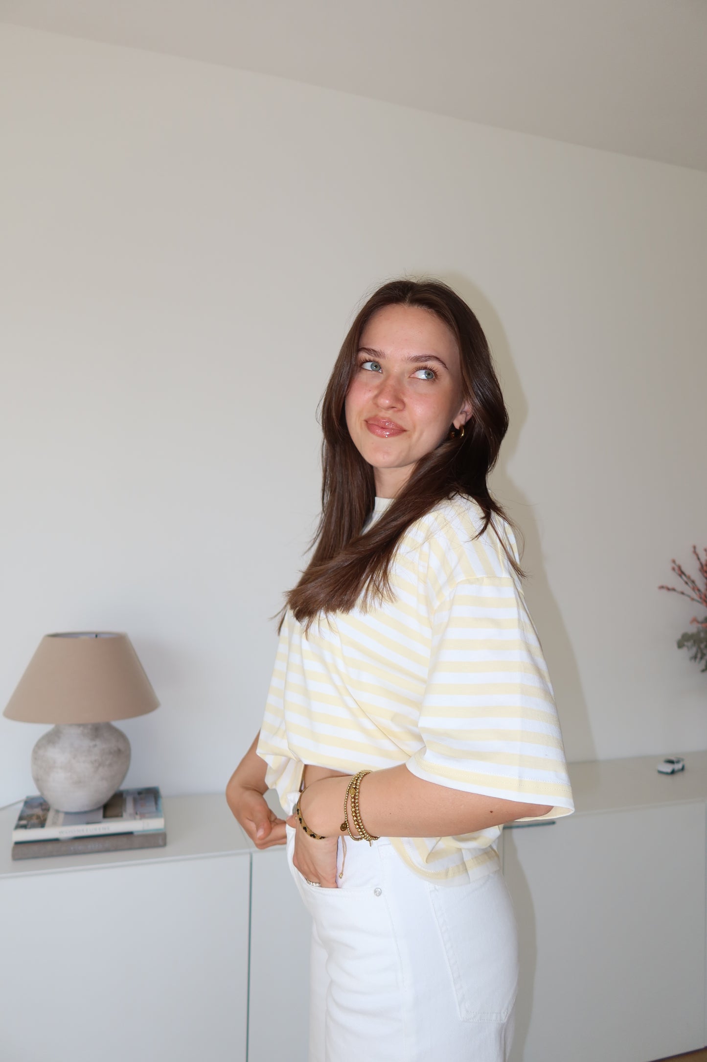striped oversized t-shirt • Yellow/ White