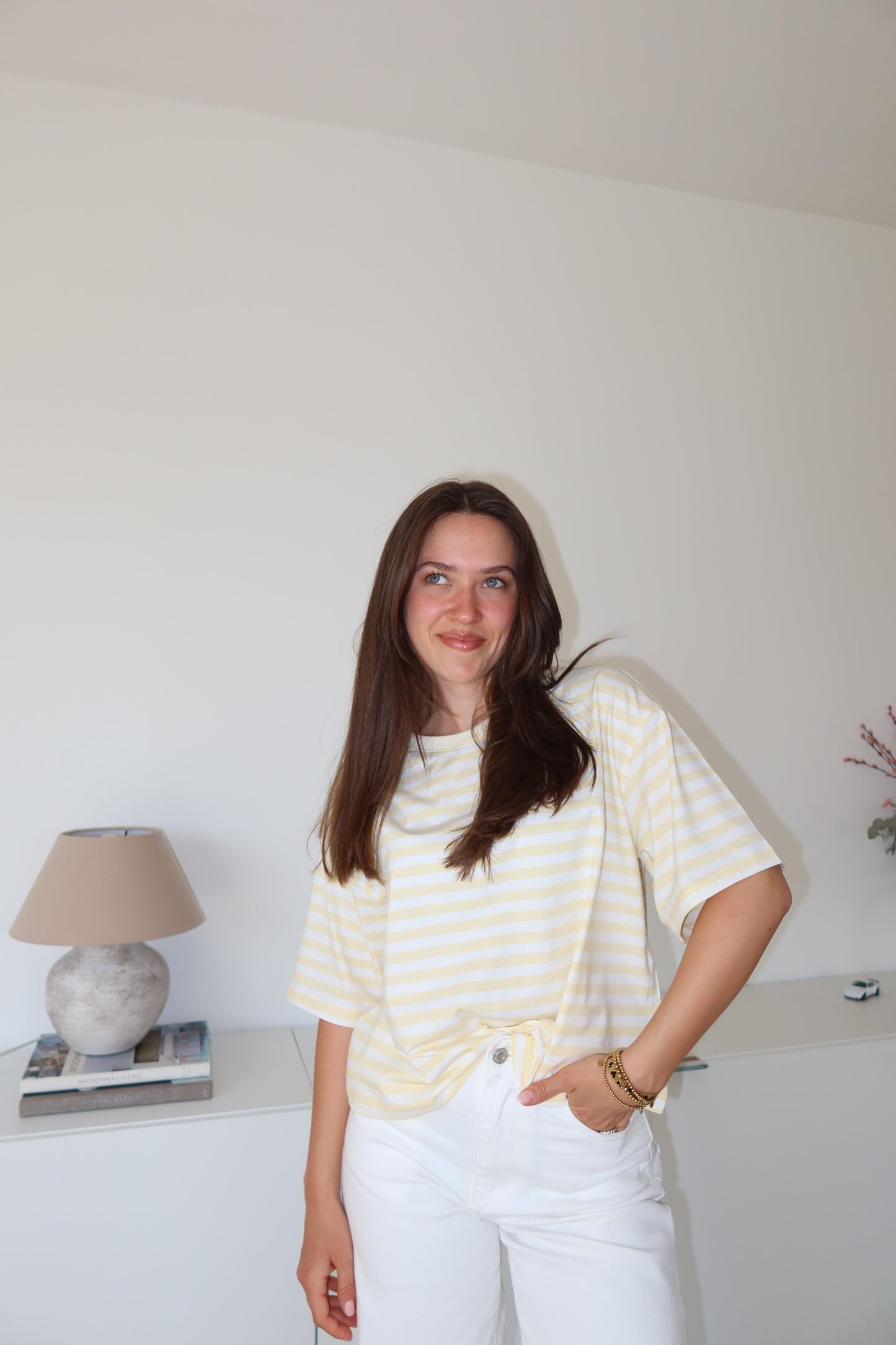 striped oversized t-shirt • Yellow/ White