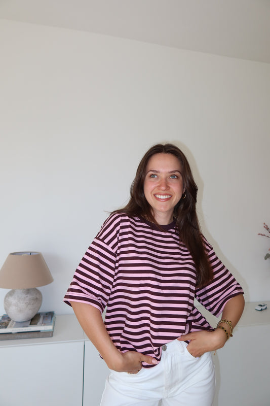 striped oversized t-shirt • Rosa/Choco