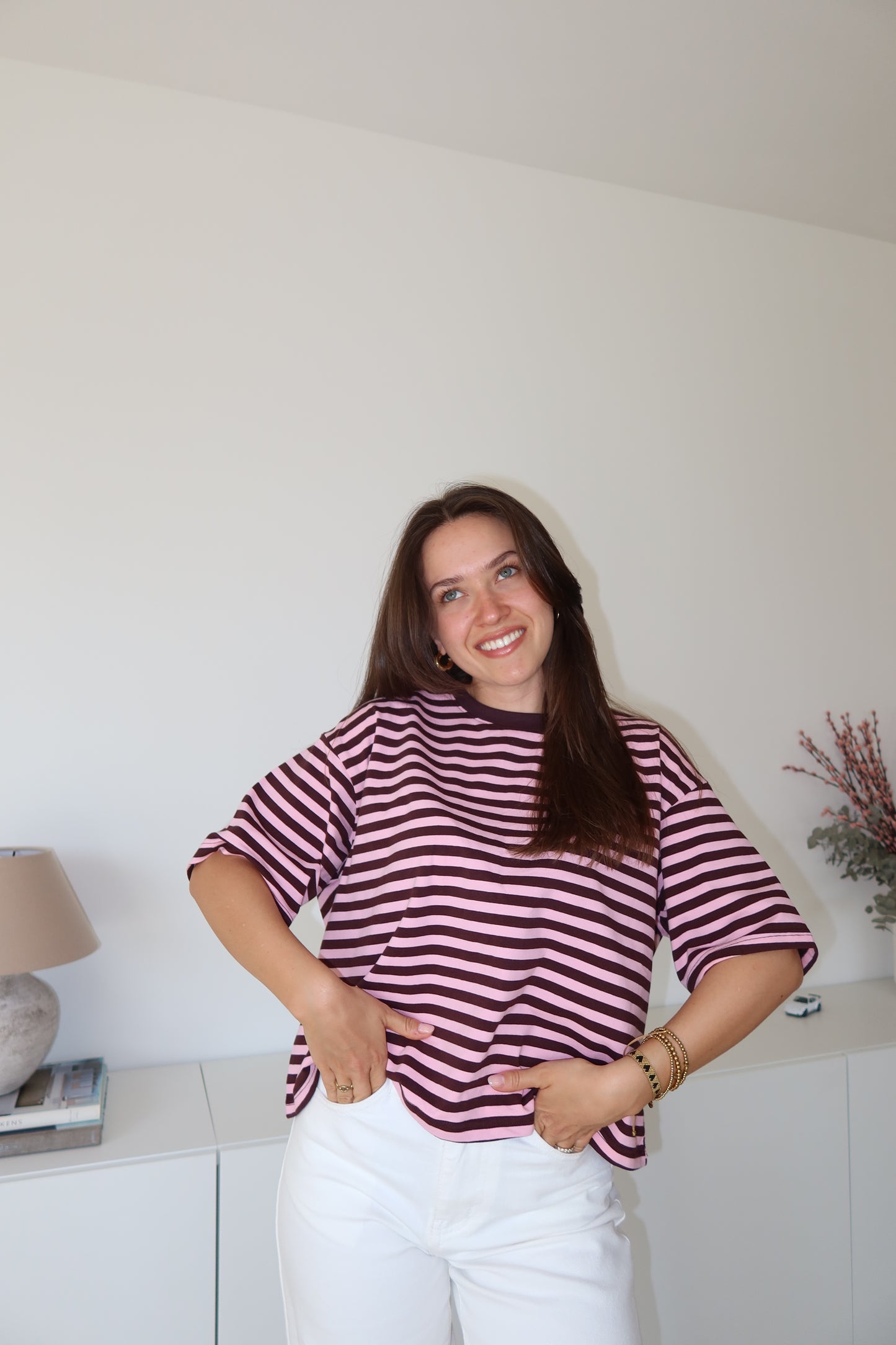 striped oversized t-shirt • Rosa/Choco