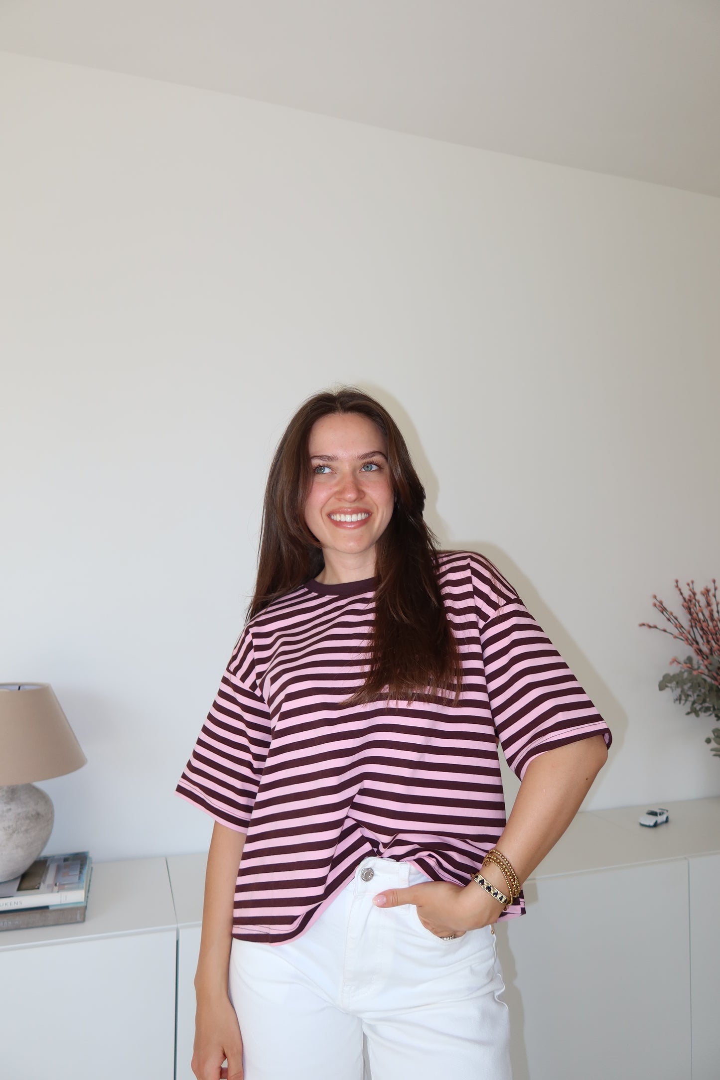striped oversized t-shirt • Rosa/Choco