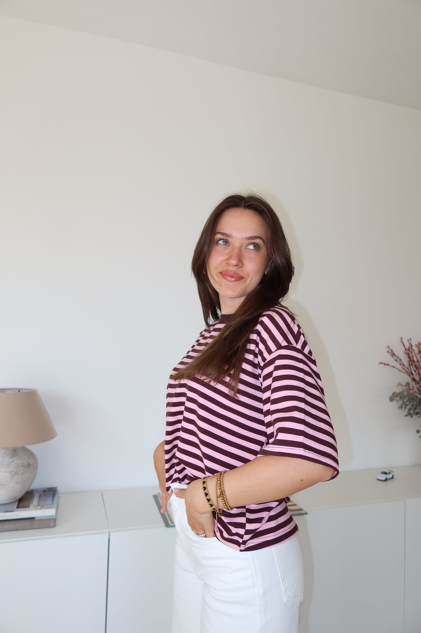 striped oversized t-shirt • Rosa/Choco
